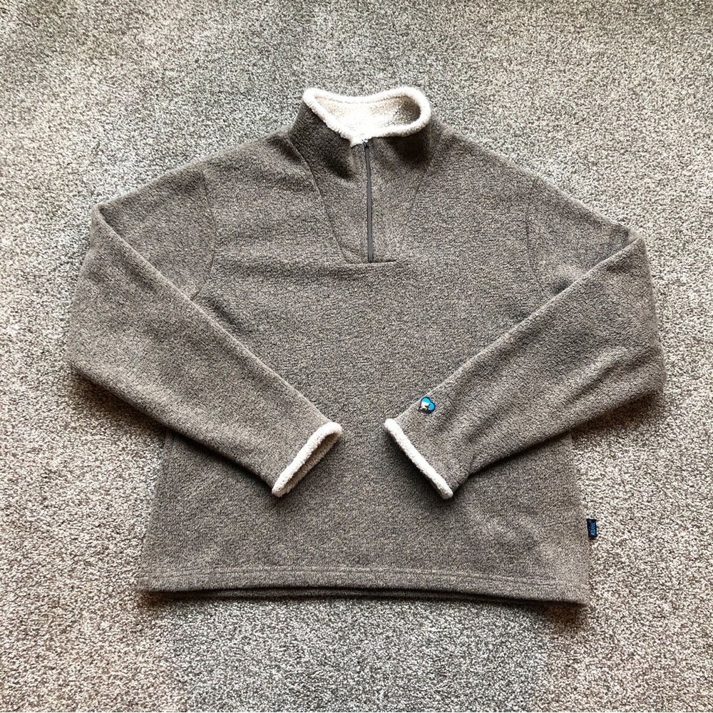 KUHL OATMEAL ALFPACA FLEECE 1/4 ZIP PULLOVER SWEATER LARGE